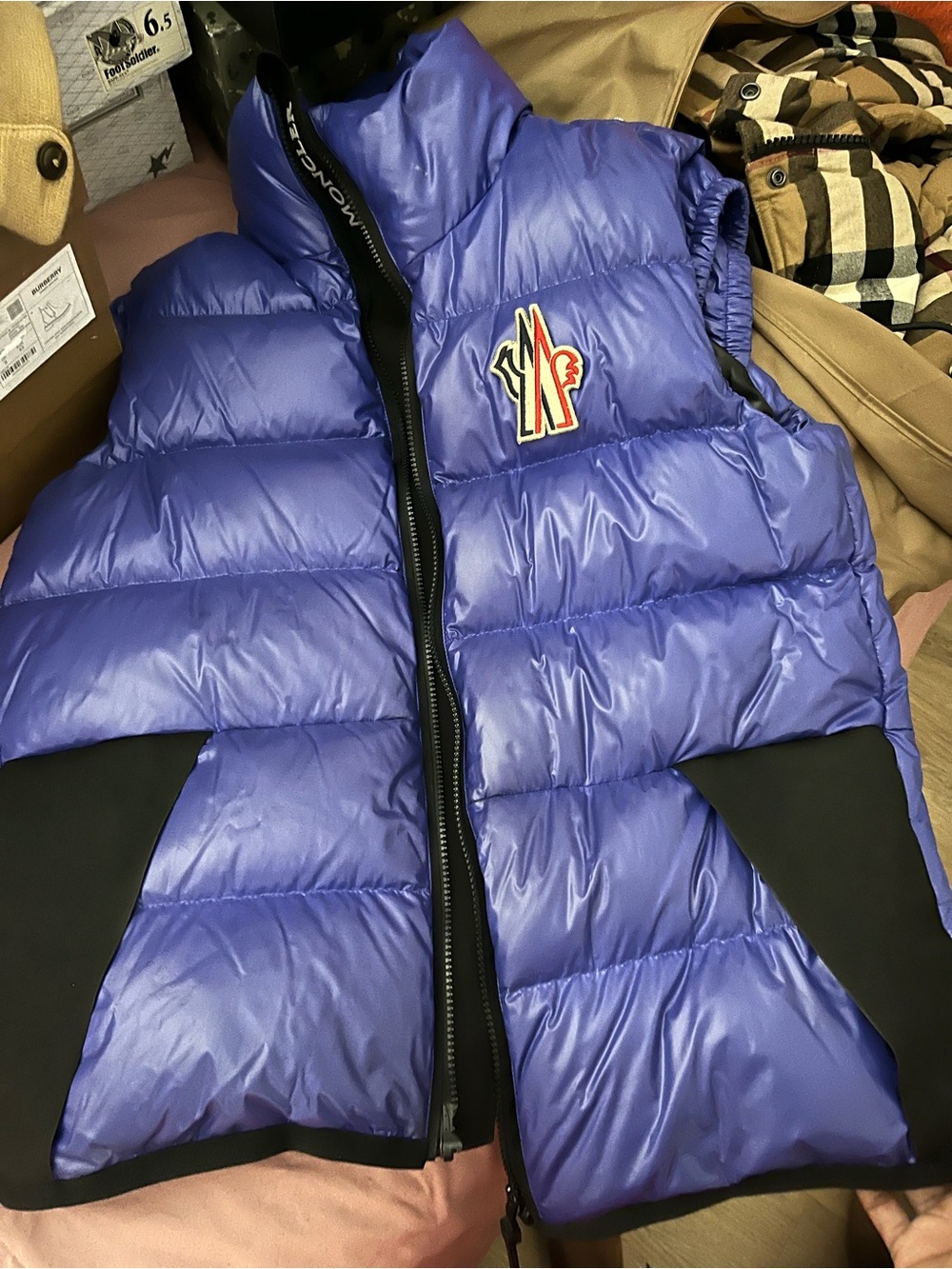 Moncler Kids Blue Puffer Vest with Black Panels